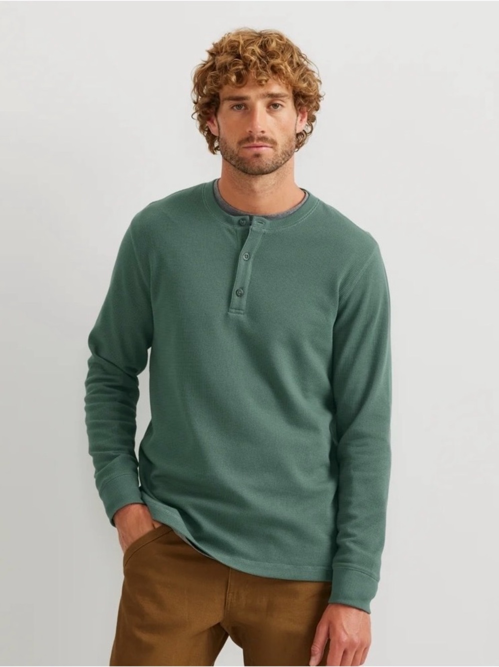 Eddie Bauer Favorite Ultrasoft Thermal Henley Shirt Waffle Outdoor Green Men XL